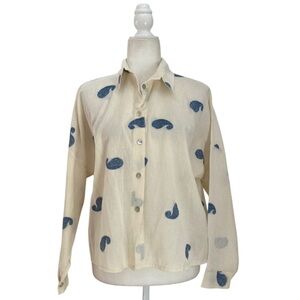 Civico 51 Lab Cream Button-Up Shirt Embroidered Blue Paisley Made in Italy NWT
